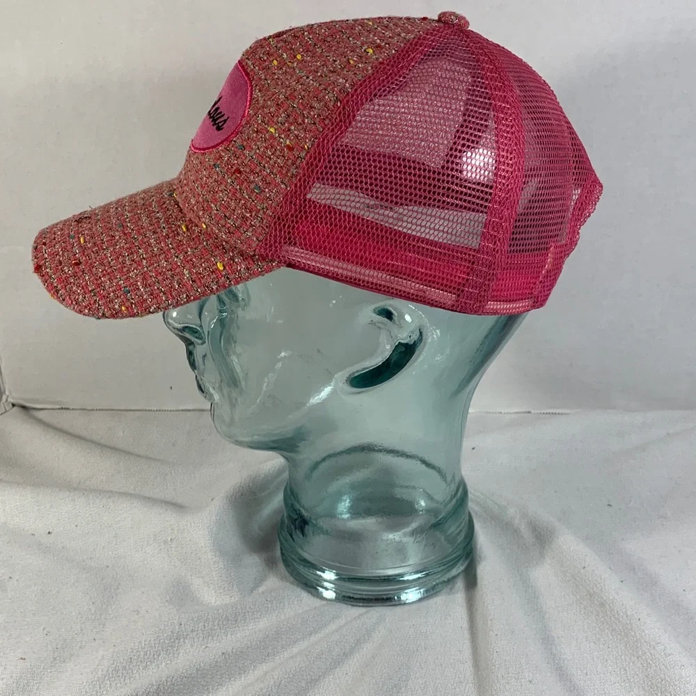 Women's Pink Tweed Trucker Hat with 'Fabulous' Logo